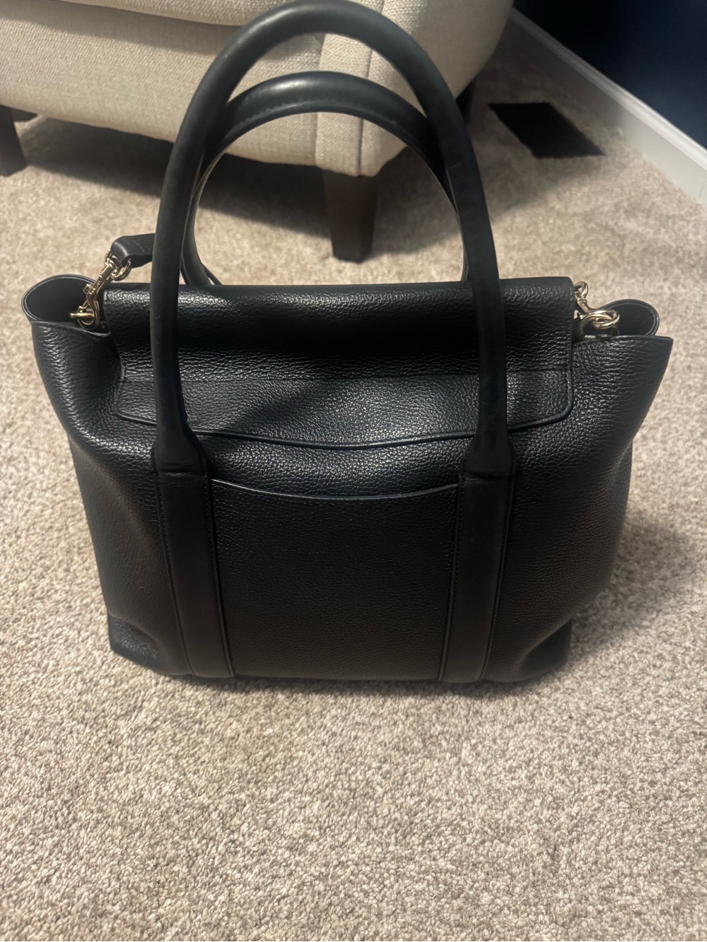 Cuyana Trapeze Satchel - Black Pebbled Leather with Shoulder Strap - Picture 2 of 9